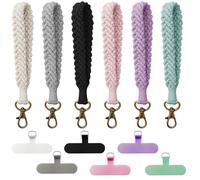 HINGTAI Lot de 6 dragonnes pour téléphone portable, style bohème en macramé, 6 couleurs avec languette, chaîne anti-perte faite main pour homme et femme