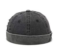HINGTAT Casquette de Docker réglable sans bord avec manchette roulée - Chapeau de travail - Bonnet de marin avec réglable, Noir , Taille unique