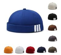 HINGTAT Chapeau de docker unisexe en coton avec bande rayée pour l'été, niche rétro, danse de rue, chapeau de marin rond sans bord personnalisé chapeau de propriétaire marin sport hip-hop, Blue3Bar