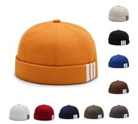 HINGTAT Chapeau de docker unisexe en coton avec bande rayée pour l'été, niche rétro, danse de rue, chapeau de marin rond sans bord personnalisé chapeau de propriétaire marin sport hip-hop, Jaune3Bar