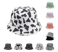 HINGTAT Chapeau Double Face imprimé Vache Hommes Femmes réversible Chapeau de Soleil avec Protection UV et Large Bord Casquette d'été pour la pêche en Plein air, la Plage, Le Voyage et la randonnée