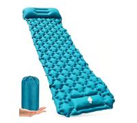 Hingue Matelas Autogonflant 1 Personne-Matelas Camping 1 Place Ultra-Léger avec Pompe à Pied & Oreiller, Tapis Gonflable Compact & Résistant à l’Eau pour Trekking, Randonnée, Plage & Tente - Bleu Paon