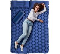 Hingue Matelas Gonflable 2 Personnes Camping, Matelas Camping 2 Personnes Autogonflant avec Pompe à Pied et Oreillers Intégrés, Matelas Trekking Imperméable Compact pour Tente,Randonnée-Bleu Marine