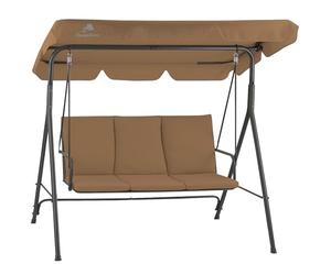 HinHocker Balancelle 3 places avec toit pare-soleil | Marron | Charge maximale : 250 kg | Chaise à bascule, banc à bascule pour extérieur | Balancelle de jardin, fauteuil à bascule | Bascule souple