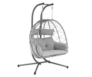 HinHocker Fauteil hamac pour 2 Personnes avec châssis | Gris | Balançoire Suspendue XXL pour l’intérieur,l’Exterieur, terrasse | Fauteuil 2 Places en Osier, Fauteuil Suspendu en Oeuf