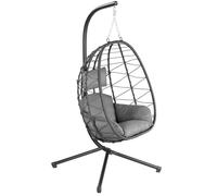 HinHocker Fauteuil en osier de rêve suspendu avec armature anthracite, pour l'intérieur et l'extérieur, avec coussin et coussin d’appui