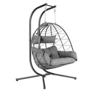 HinHocker Fauteuil suspendre pour 2 personnes avec armature | Anthracite | Balançoire XXL pour intérieur et extérieur | Avec coussin et coussin | Fauteuil d'extérieur