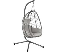 HinHocker Fauteuil hamac avec châssis | Gris | Hamac Suspendu pour l’intérieur et l’extérieur | Coussin et Rembourrage d'assise de siège Inclus | Fauteuil Oeuf Suspendu pour terrasse