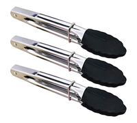 HINMAY Ensemble de petites pinces de cuisine en acier inoxydable et silicone pour barbecue, salade, grillades, apéritifs et service 17,8 cm 7-Inch Black - Upgraded