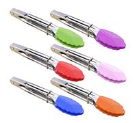 HINMAY Ensemble de petites pinces de cuisine en acier inoxydable et silicone pour barbecue, salade, grillades, apéritifs et service 17,8 cm 7-Inch 6 Colours