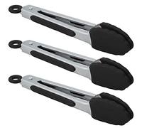 HINMAY Lot de 3 petites pinces de service avec embouts en silicone de 17,8 cm - Mini pinces alimentaires en acier inoxydable (noir)