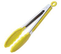HINMAY Pince de cuisine en silicone de 22,9 cm - Résistante à la chaleur - Pince à salade intelligente pour cuisine, pâtisserie, servir, buffet (jaune)