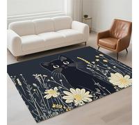 Hinnin Tapis Salon 60x90cm Black Tapis de Couloir Chambre Moderne Lavable Antidérapant, Doux Pile Bouclée Petit Carpet pour Salon, Couloir, Salle à Manger, D'Entrée, Bureau 13-784