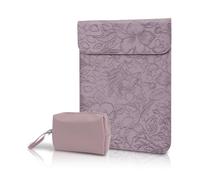 Hinnwer 13,3-14 Pouces Housses Ordinateur Portable avec Petite Pochette, Cuir à Motif Floral Gaufré Sacoche pour MacBook Pro 14"/13", MacBook Air 13"/13.6", iPad Surface Acer ASUS Dell HP - Violet