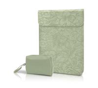 Hinnwer 13,3-14 Pouces Housses Ordinateur Portable avec Petite Pochette, Cuir à Motif Floral Gaufré Sacoche pour MacBook Pro 14"/13", MacBook Air 13"/13.6", iPad Surface Acer ASUS Dell HP - Vert