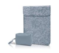 Hinnwer 13,3-14 Pouces Housses Ordinateur Portable avec Petite Pochette, Cuir à Motif Floral Gaufré Sacoche pour MacBook Pro 14"/13", MacBook Air 13"/13.6", iPad Surface Acer ASUS Dell HP - Bleu