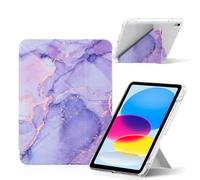 Hinnwer Coque pour iPad (A16) 11ème/10ème Génération (2025/2022) avec Porte Pencil, Marbre, Arrière Transparent, Étui de Protection Fine à Trois Volets (Violet)