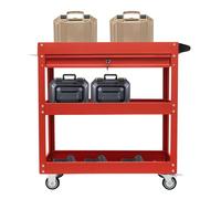 HINOPY Armoire à outils mobile en métal, 3 compartiments, établi avec tiroirs et verrouillable, pour ateliers, garages, entrepôts, chantiers de construction (rouge)