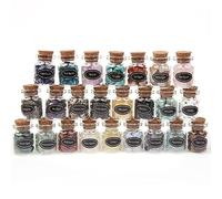 Hinourisha 24 pcs Bouteilles de Souhaits avec Pierres Précieuses en Verre, Mini Bouteilles en Verre, Kit de Collection pour Chakras Méditation Guérison Reiki Porte-Bonheur avec Coffret Cadeau