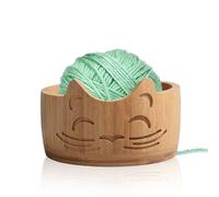 Hinourisha Bol de laine en bois - 17 x 10 cm bol à laine, Grand bol en laine à tricoter, bobinoir à laine, bol tricot - pour laine crochet, laine crochet, accessoires tricot -Couleur bois d'origine