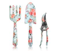 Hinourisha Lot de 3 outils de jardin avec impression - Sécateur - Pelle de jardin - Griffe de jardin - Cadeau d'anniversaire pour les femmes et les amateurs de jardin