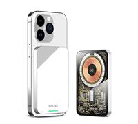 HINOVO Powerbank 5000 mAh, Banque d'alimentation Magnétique sans Fil, Petite et Puissante, Design Mince de Niveau Miroir de 9 mm (Cyberpunk White 5000mAh)
