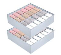 hinrey 2Pcs Boîte de Rangement Pliable et Lavable, Organisateur de Tiroir en Tissu Oxford pour Chaussettes/Collants/Cravate/Foulard, Rangement sous Vêtement à 24 Compartiments-Gris Clair