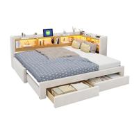 hinrey Canapé-lit extensible 90 x 200 cm, lit d'invité 180 x 200 cm, prise | Forme de L avec tiroirs et espace de rangement : 24 lamelles, capacité de charge de 150 kg, montage env. 1 heure - Tous les