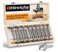 Hinrichs Kit de Mèches Forestières 17 Pièces en Coffret en Bois - Kit de Mèches Forstner 15 à 40 mm - Fraiser Mèches à Bois - Meches à Trous pour Branches
