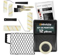 Hinrichs Kit de peinture 12 pièces | Ensemble complet avec rouleaux peinture, petit bac, pinceaux pour peinture acrylique et aquarelle, grattoir, bâche, ruban adhésif, chevalet et palette aquarelle