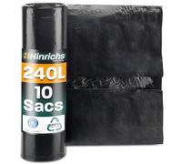 Hinrichs Lot de 10 sacs poubelle extra résistants - 240 L - XXL - 100 x 125 cm - PEBD - Idéal pour déchets ménagers, jardin, commerce, chantier