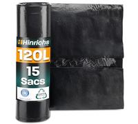 Hinrichs Lot de 15 sacs poubelle 120 l extra solides - 70 x 110 cm - Sacs poubelle indéchirables - En polyéthylène basse densité recyclé - Pour jardin, maison et chantier - 15 sacs poubelle - 120 l -