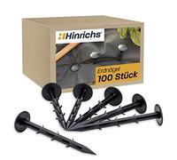 Hinrichs Piquets de Jardin 100 Pièces - Sardines de Fixation Extra Fort - 6 Barbes - 14,5 cm de Long, Diamètre de la Tête 35 mm - Crochet Bache Jardin - Piquet de Terre pour Toile de Paillage