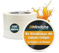 Hinrichs Scotch Peintre 4x - Ruban Masquage 3 Rouleaux 50m x 30mm + 1 Rouleau 50m x 20mm - Scotch Masquage pour Travaux de Peinture et de Vernissage - Ruban de Masquage pour Travaux de Peinture