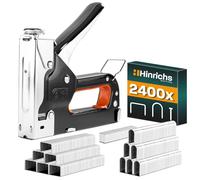 Hinrichs Set de Grappeuse et Agrafeuse Manuelle Haute Résistance - Agrafeuse 3-en-1 pour Bois, Cloueur pour Meubles et Tissus - Inclut 1600 Agrafes et 800 Clous | Outil Cloueur Sans Fil pour Bricolage