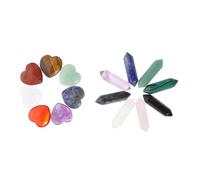 HINTRMENT 15 Pièces Cristaux de Cœur et Pierres Précieuses Hexagonales Ensemble Portable pour Équilibrage D'énergie pour Thérapie Reiki et Contemplation