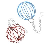 HINTRMENT 2 pièces Distributeur de Nourriture Boule pour Lapin et Hamster Fer avec Chaîne Suspendue Design Compact et Léger pour Cage Intérieure Rouge et Bleu