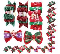 HINTRMENT 20 Pièces Cravates de Noël pour Poils d'animaux Élastique Non Déformable en Tissu, Accessoires Adorables Saison des Fêtes et Photographie Canine Couleur Aléatoire Plusieurs Styles