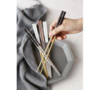HINTRMENT Baguettes Carrées en Acier Inoxydable 304, Ultra Légères et Antidérapantes, Style Simple Blanc et Or, pour Manger Nouilles et Riz