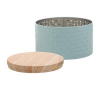 HINTRMENT Boîte à Biscuits Métallique Ronde Bleue Couvercle Boîte de Rangement Décorative Petite pour Fête Anniversaire et Emballage Présent Compacte et Solide