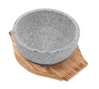 HINTRMENT Bol Cuisine Coréenne en Pierre Naturelle 16 CM sous-Plat en Bois, Bol à Bibimbap et Soupe pour Restaurant et Maison