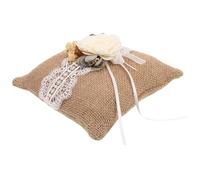 HINTRMENT Coussin Porte-alliances Vintage en Lin et Toile de Jute avec Dentelle Fleurie, Confortable et Résistant, pour Photos de Mariage Rustiques
