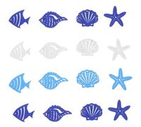 HINTRMENT Découpes en Bois Thème Océan DIY 50 Pièces Petites Tailles Mélange 3 Couleurs Marines Ornements Poissons Coquillages et Étoiles de Mer pour Décoration Maison de Plage et