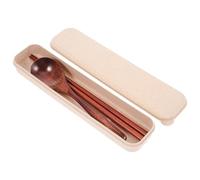 HINTRMENT Ensemble Ustensiles Cuisine Chinois en Bois avec Cuillère Longue Coréenne et Baguettes, Coffret Portable Marron, Gravure Artistique, pour Voyage et Repas