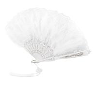 HINTRMENT Éventail Pliant Vintage en Plume Dentelle Blanche, Construction Robuste, pour Halloween et Cosplay, Ventilateur de Main Élégant et Portable