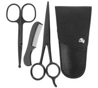 HINTRMENT Kit Entretien Barbe Homme Complet 4 Pièces en Acier Inoxydable Argenté avec Ciseaux à Moustache et Barbe, Peigne Précis, Anti-rouille, Paquet de Rangement pour Usage Maison