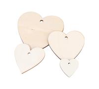 HINTRMENT Lot de 110 Cœurs en Bois Brut 30-80 Mm, Tranches Artisanales Non Peintes, avec 10 M de Corde en Jute, Décoration Saint-valentin, Mariage et Bricolage Créatif