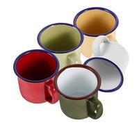 HINTRMENT Lot de 5 Mugs et Tasses à Café en Émail Vintage avec Couvercle, Faciles à Nettoyer, Poignée Confortable, Maison Réunions Entre Amis