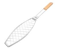 HINTRMENT Panier à Griller Portable en Acier Inoxydable Poignée en Bois, Panier à Barbecue Anti-chute pour Poisson et Légumes, pour Camping et Rassemblements