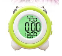 HINTRMENT Réveil Silencieux à Double Cloche LED Vert Clair Horloge Continue sans Pile Réveil de Bureau pour Garçon et Filles Affichage Lumineux pour Chambre et Maison Fonction Horloge